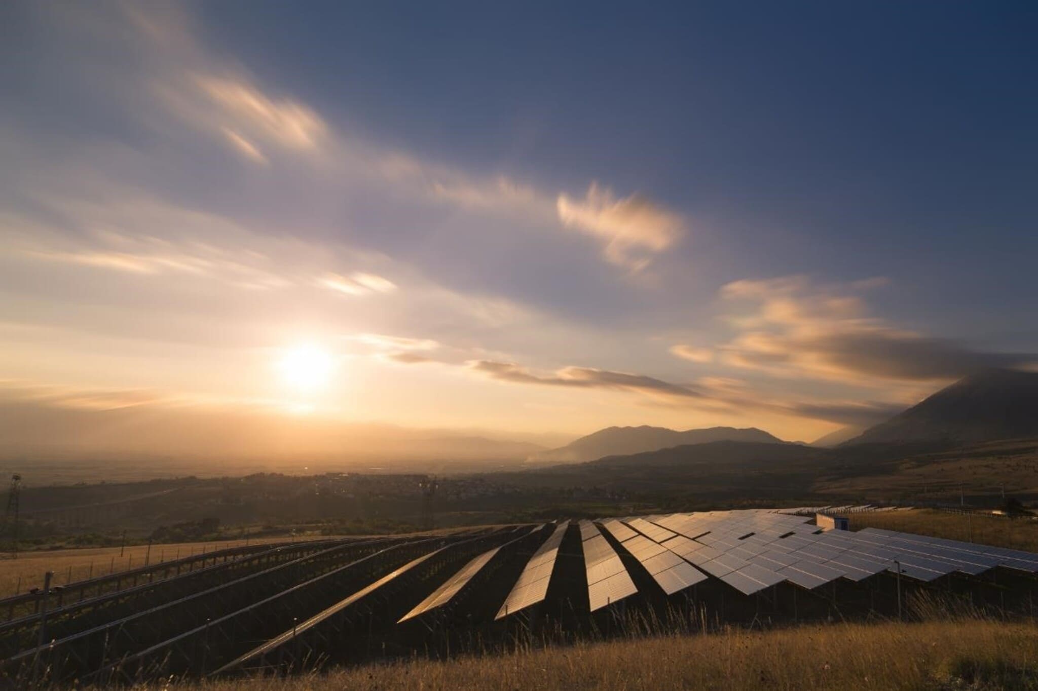 Solar panels sunset