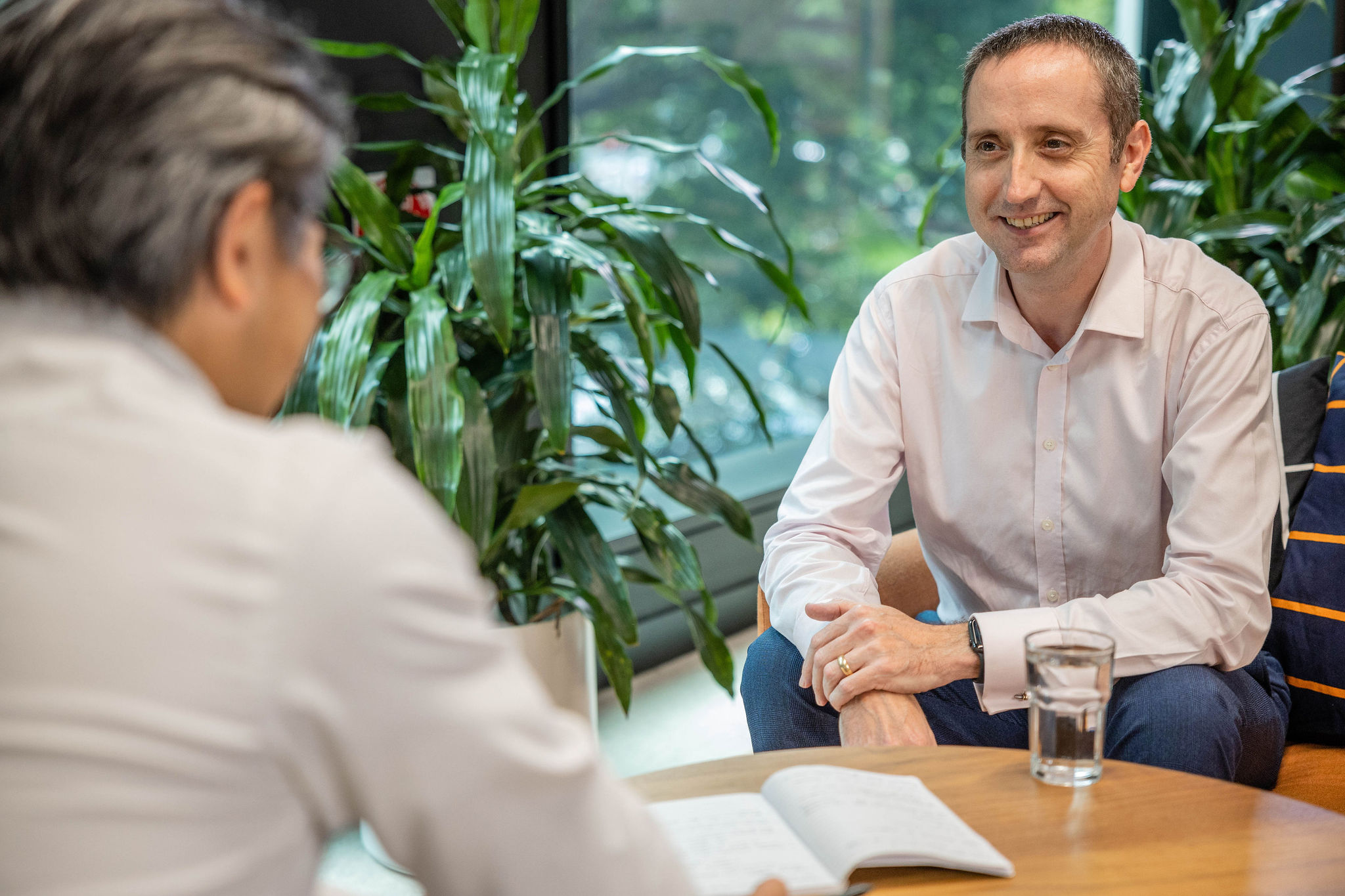 Two men talking