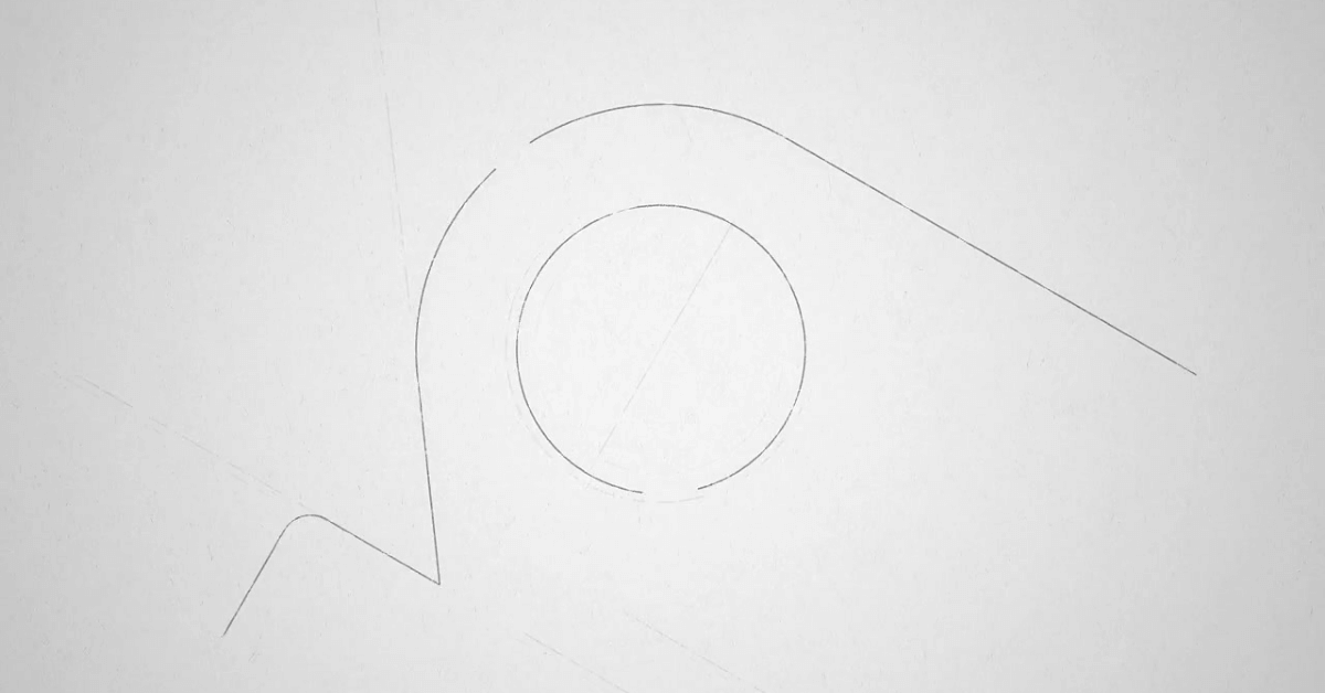 Minimalist line drawing of a geometric shape, featuring a smooth curve and a circle on a light background, resembling part of an abstract logo or design.