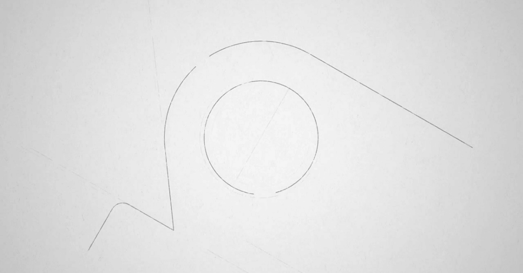 Minimalist line drawing of a geometric shape, featuring a smooth curve and a circle on a light background, resembling part of an abstract logo or design.
