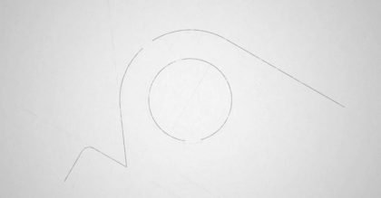 Minimalist line drawing of a geometric shape, featuring a smooth curve and a circle on a light background, resembling part of an abstract logo or design.